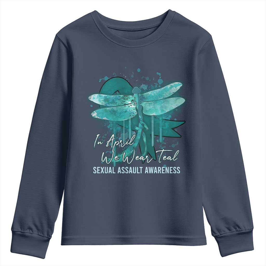 Sexual Assault Prevention Support Youth Sweatshirt In April We Wear Teal Ribbon Butterfly