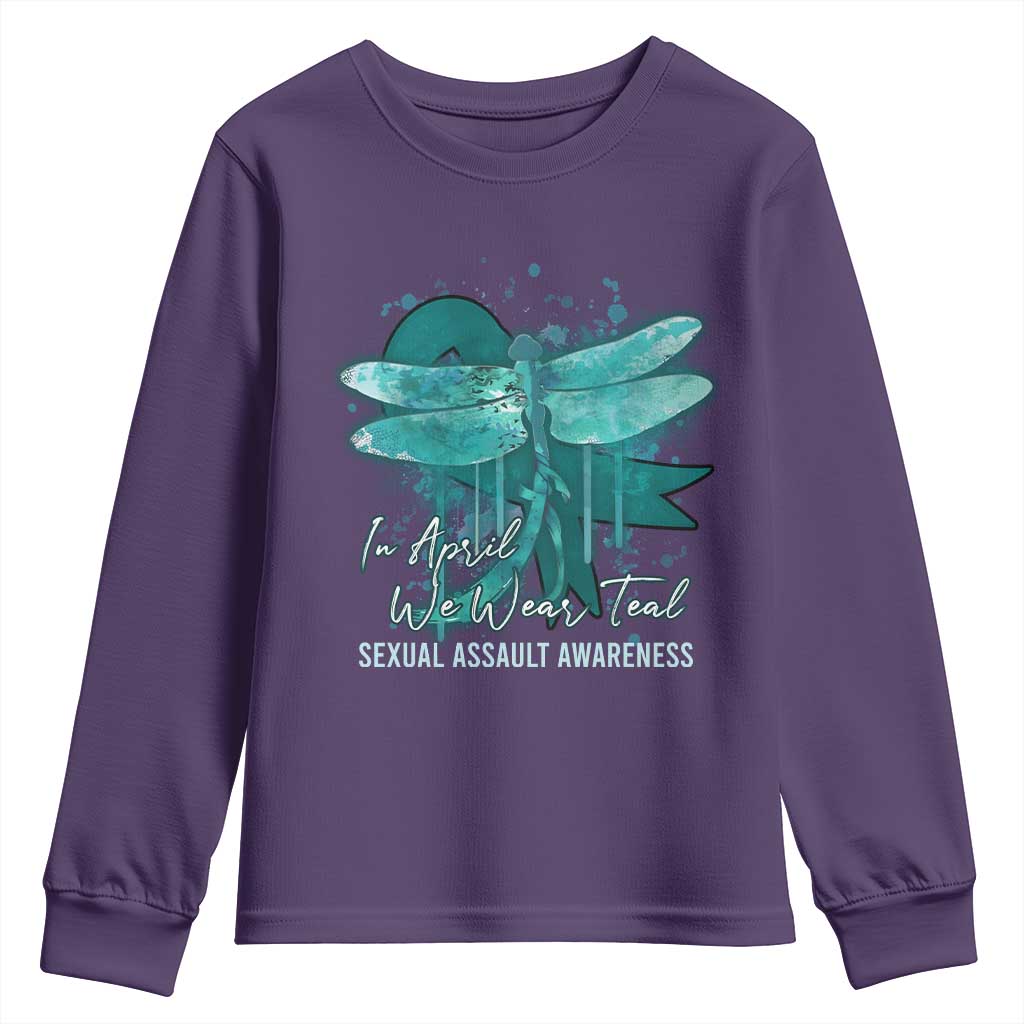 Sexual Assault Prevention Support Youth Sweatshirt In April We Wear Teal Ribbon Butterfly