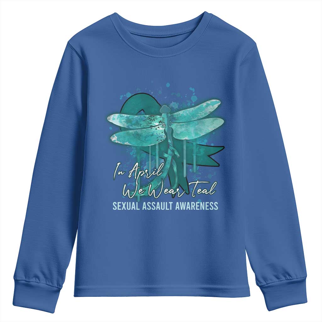 Sexual Assault Prevention Support Youth Sweatshirt In April We Wear Teal Ribbon Butterfly