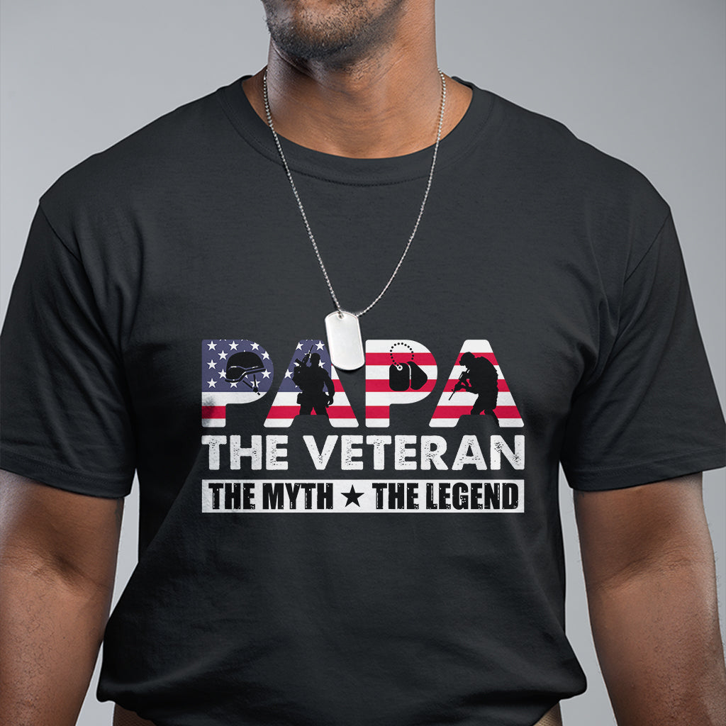 papa-the-veteran-the-myth-the-legend-patriotic-veteran-dad-proud-dad-fathers-day-gifts-for-dad-grandpa-t-shirt
