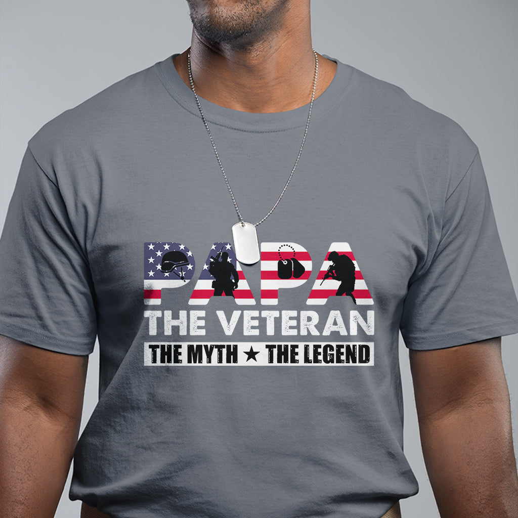 papa-the-veteran-the-myth-the-legend-patriotic-veteran-dad-proud-dad-fathers-day-gifts-for-dad-grandpa-t-shirt