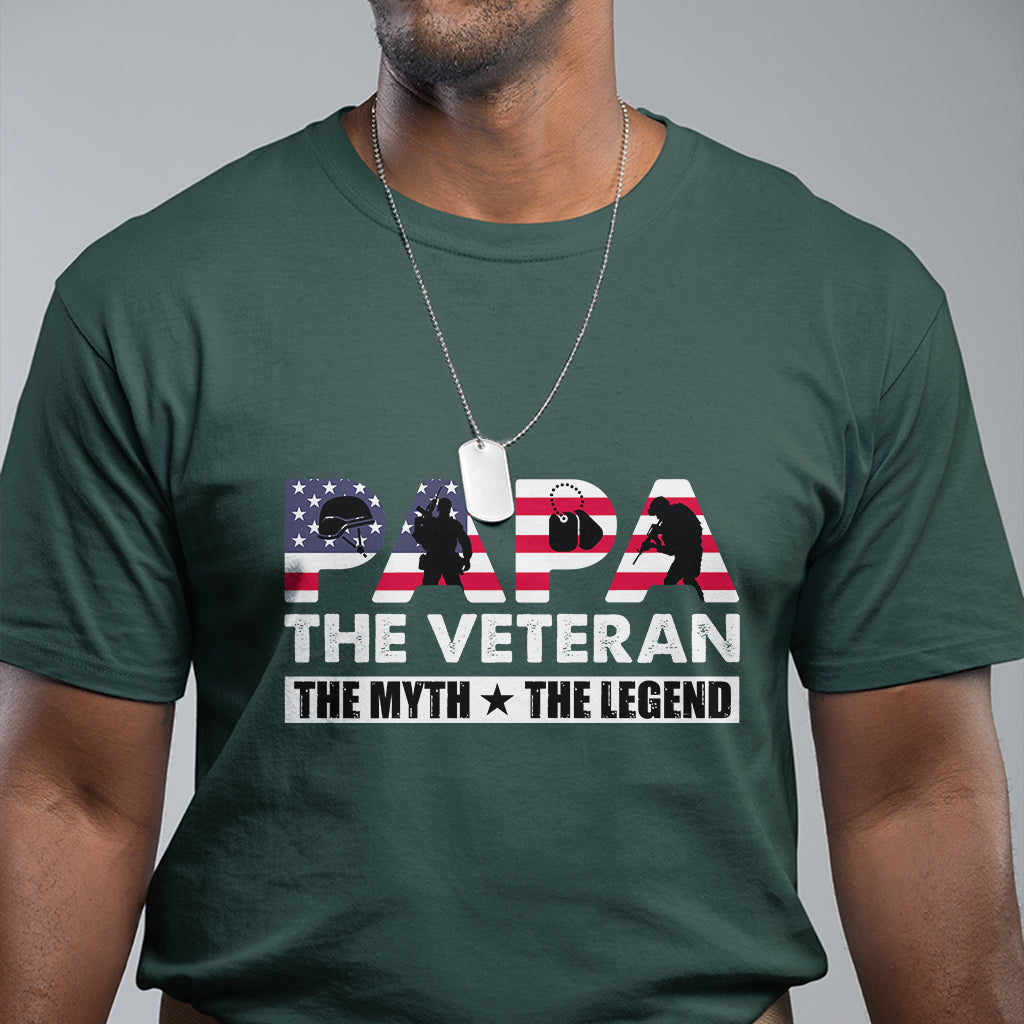 papa-the-veteran-the-myth-the-legend-patriotic-veteran-dad-proud-dad-fathers-day-gifts-for-dad-grandpa-t-shirt
