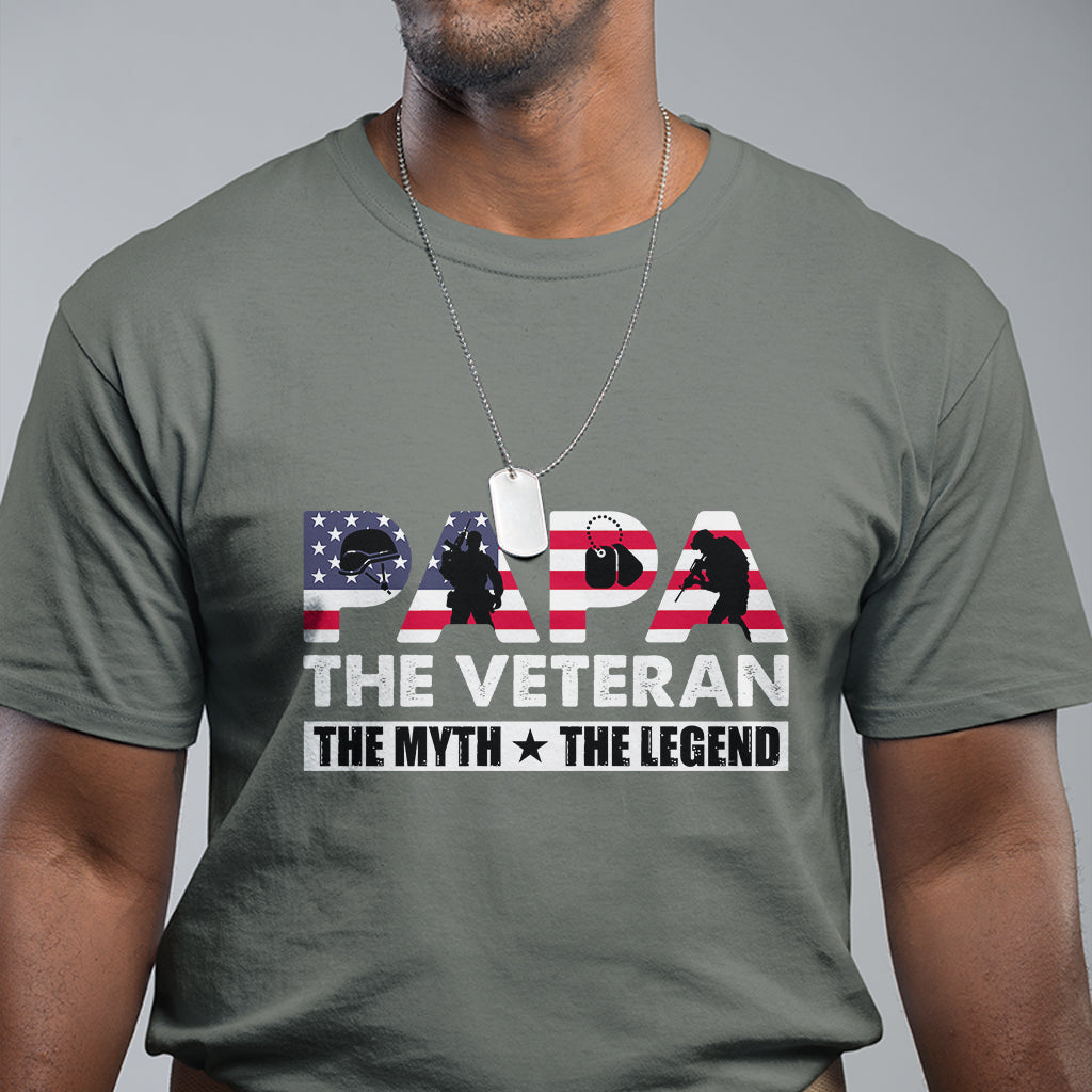 papa-the-veteran-the-myth-the-legend-patriotic-veteran-dad-proud-dad-fathers-day-gifts-for-dad-grandpa-t-shirt