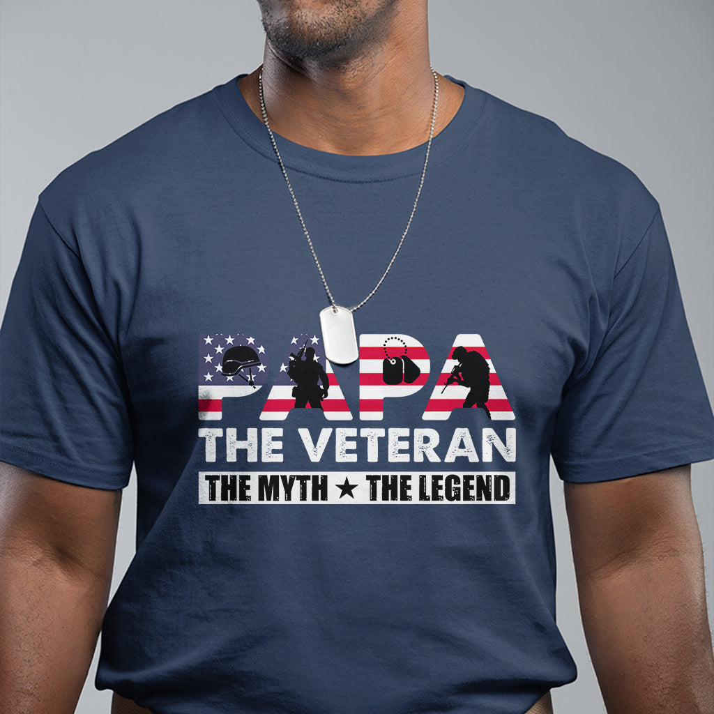 papa-the-veteran-the-myth-the-legend-patriotic-veteran-dad-proud-dad-fathers-day-gifts-for-dad-grandpa-t-shirt