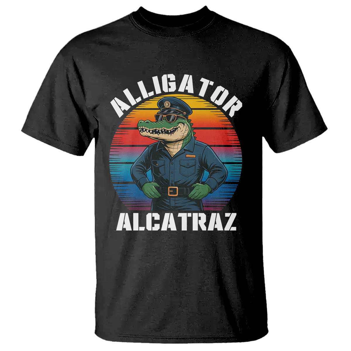 alligator-alcatraz-florida-t-shirt-funny-gator-cop-political-humor-retro-sunset