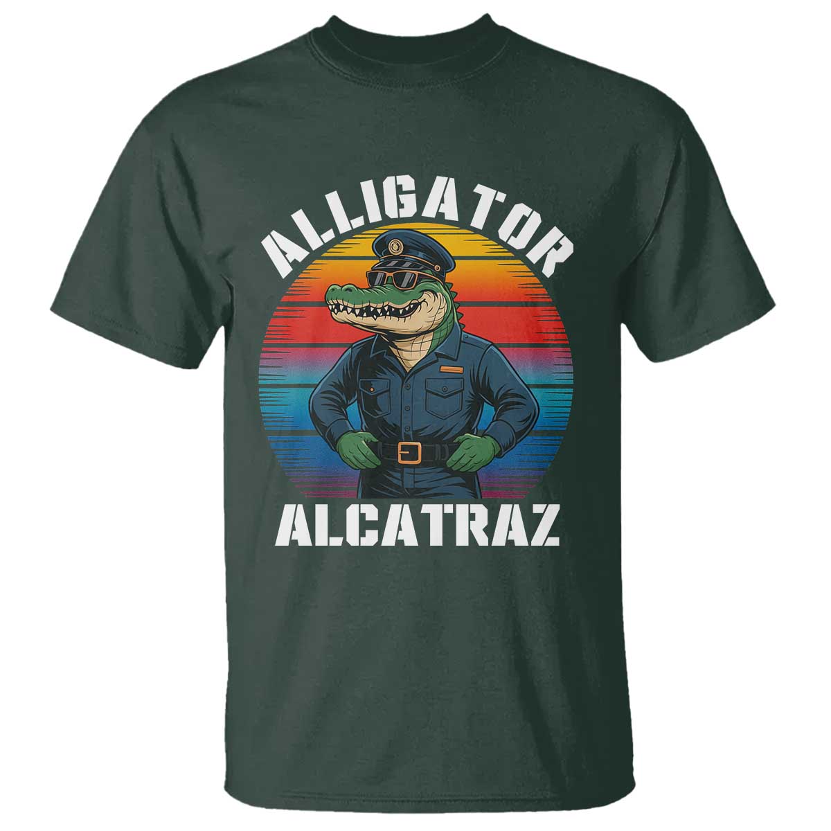 alligator-alcatraz-florida-t-shirt-funny-gator-cop-political-humor-retro-sunset