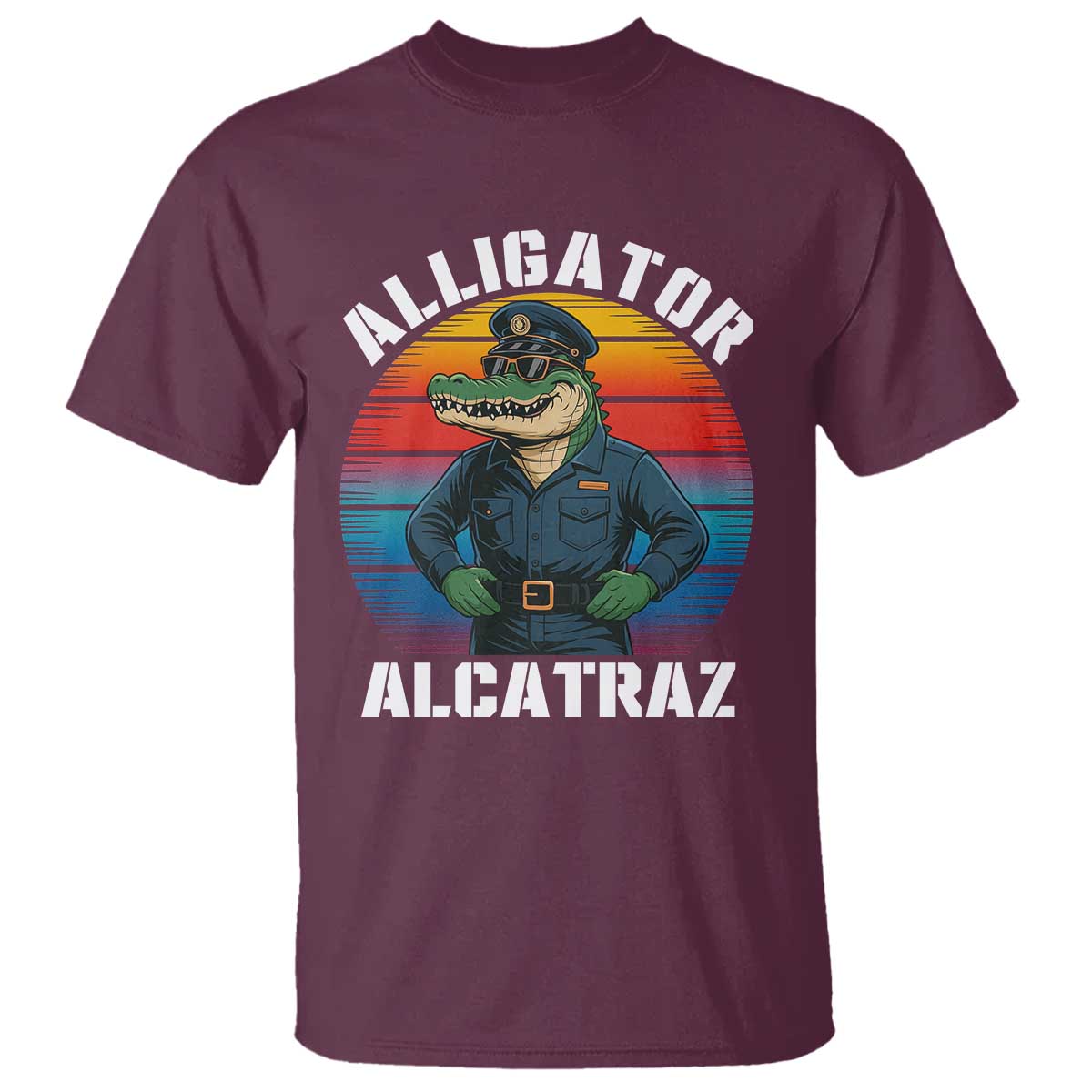 alligator-alcatraz-florida-t-shirt-funny-gator-cop-political-humor-retro-sunset