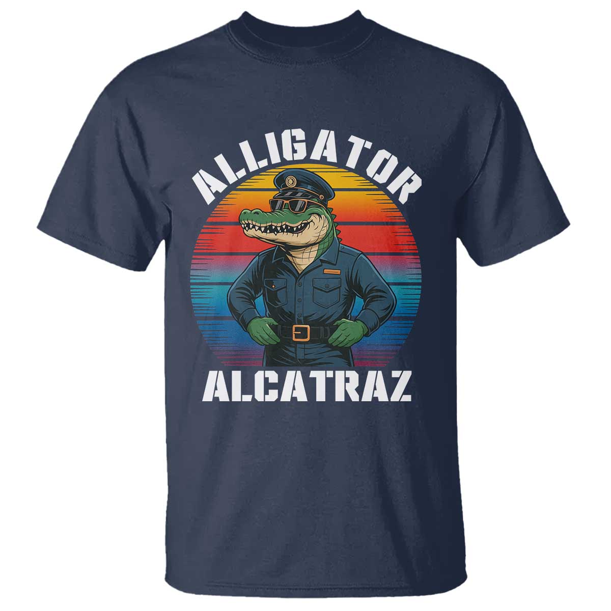 alligator-alcatraz-florida-t-shirt-funny-gator-cop-political-humor-retro-sunset