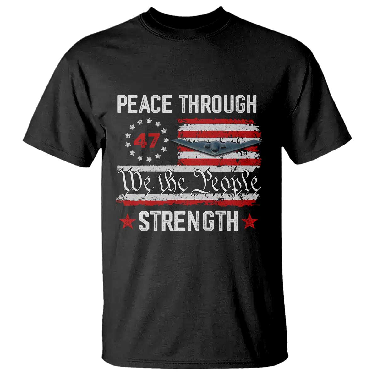 peace-through-strength-t-shirt-patriotic-midnight-hammer-jet-american-flag