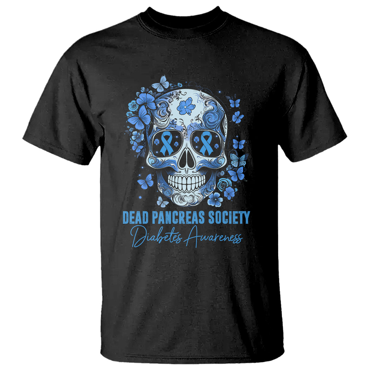blue-sugar-skull-dead-pancreas-society-diabetes-awareness-t-shirt