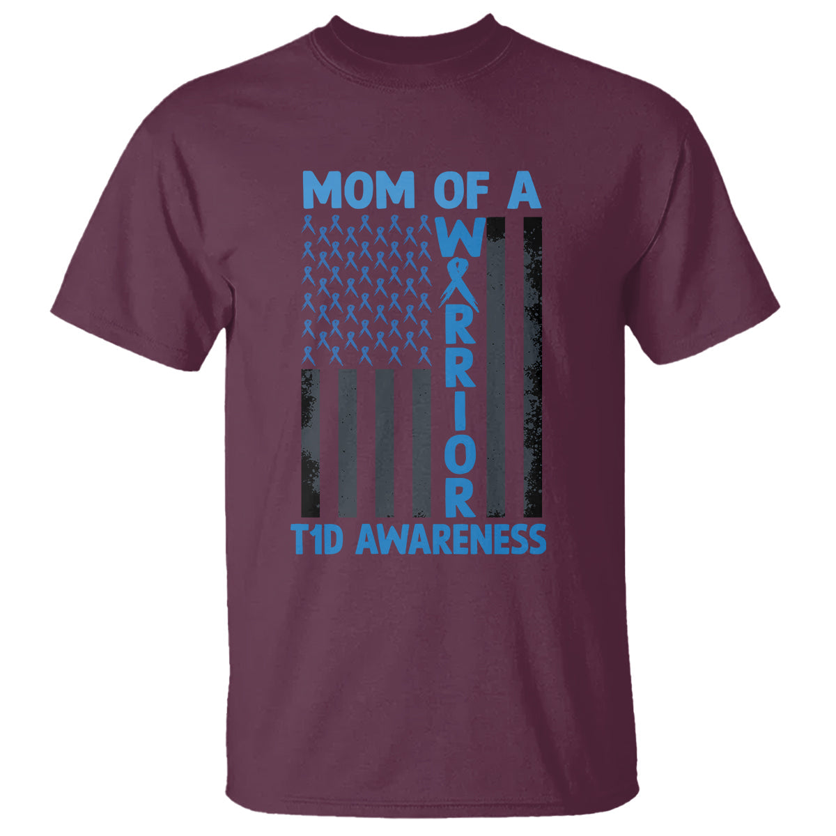 blue-american-flag-mom-of-a-warrior-t1d-awareness-t-shirt