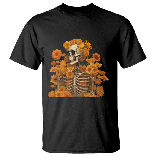 floral-skeleton-t-shirt-vintage-cottagecore-blooming-marigolds-sunflowers