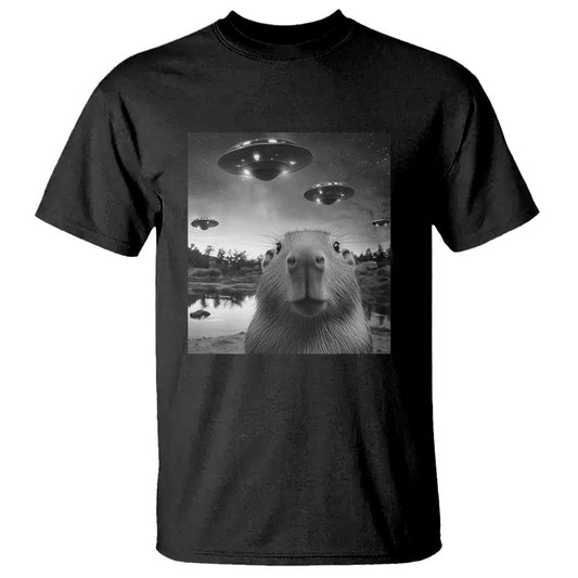 funny-capybara-t-shirt-selfie-with-ufos-capy-meme-graphic