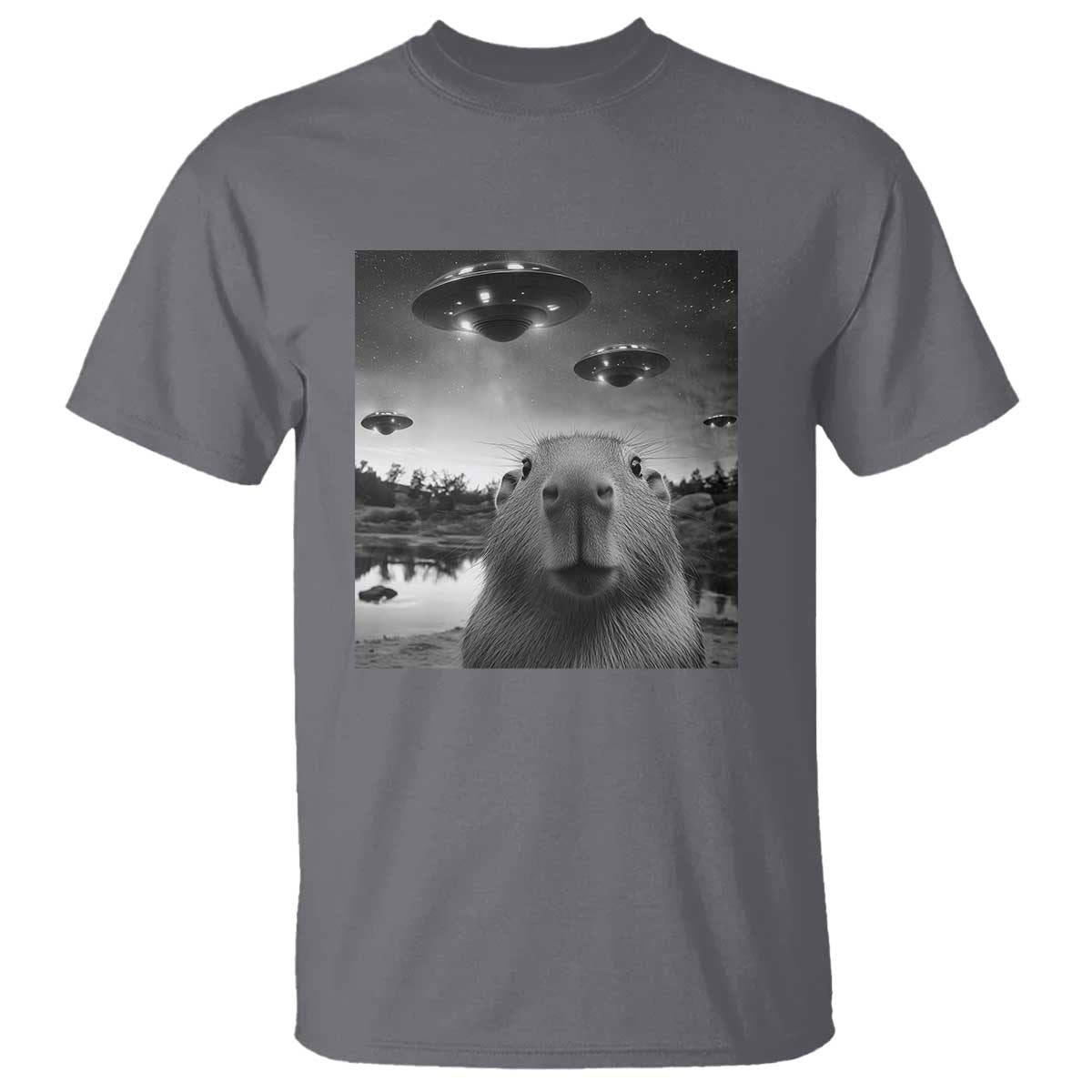 funny-capybara-t-shirt-selfie-with-ufos-capy-meme-graphic