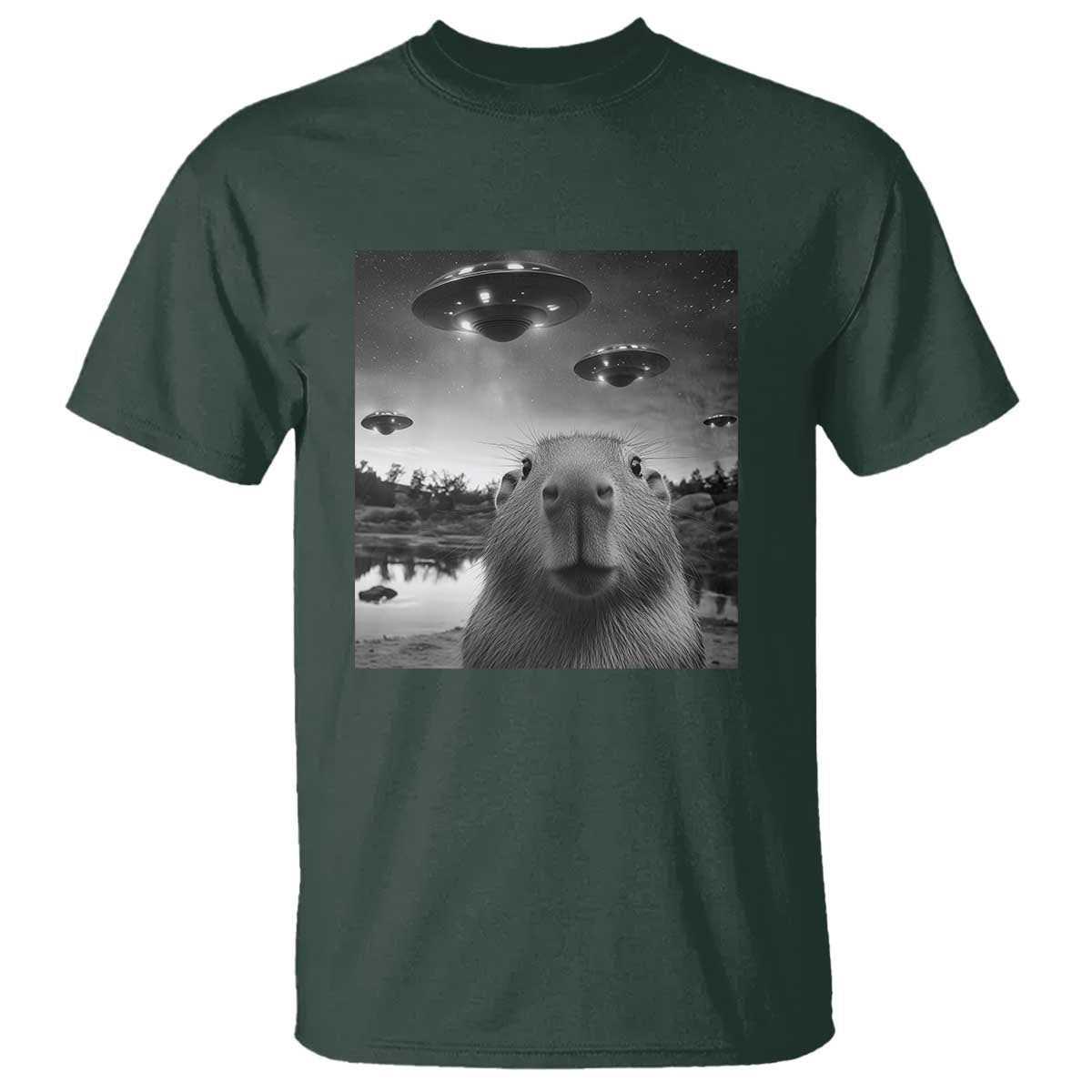 funny-capybara-t-shirt-selfie-with-ufos-capy-meme-graphic