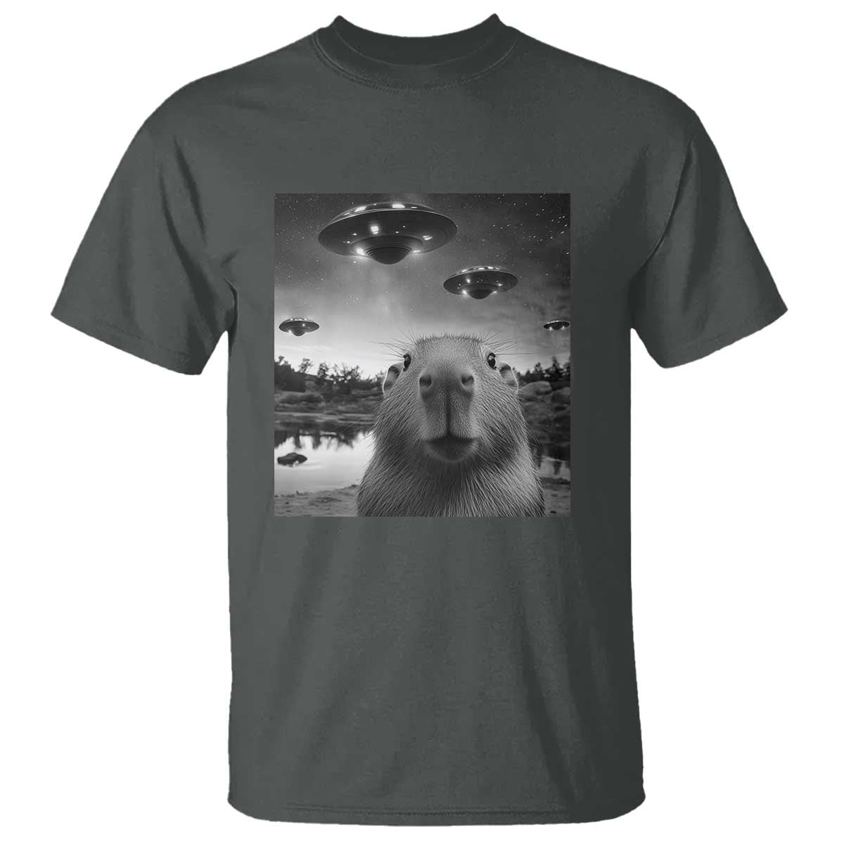 funny-capybara-t-shirt-selfie-with-ufos-capy-meme-graphic