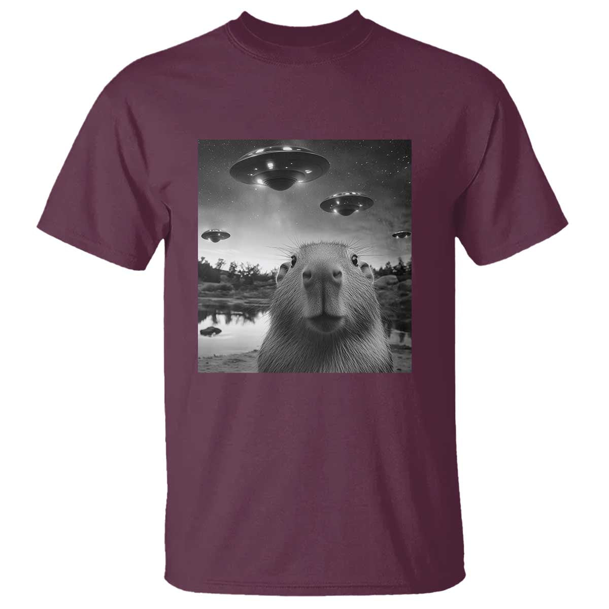 funny-capybara-t-shirt-selfie-with-ufos-capy-meme-graphic