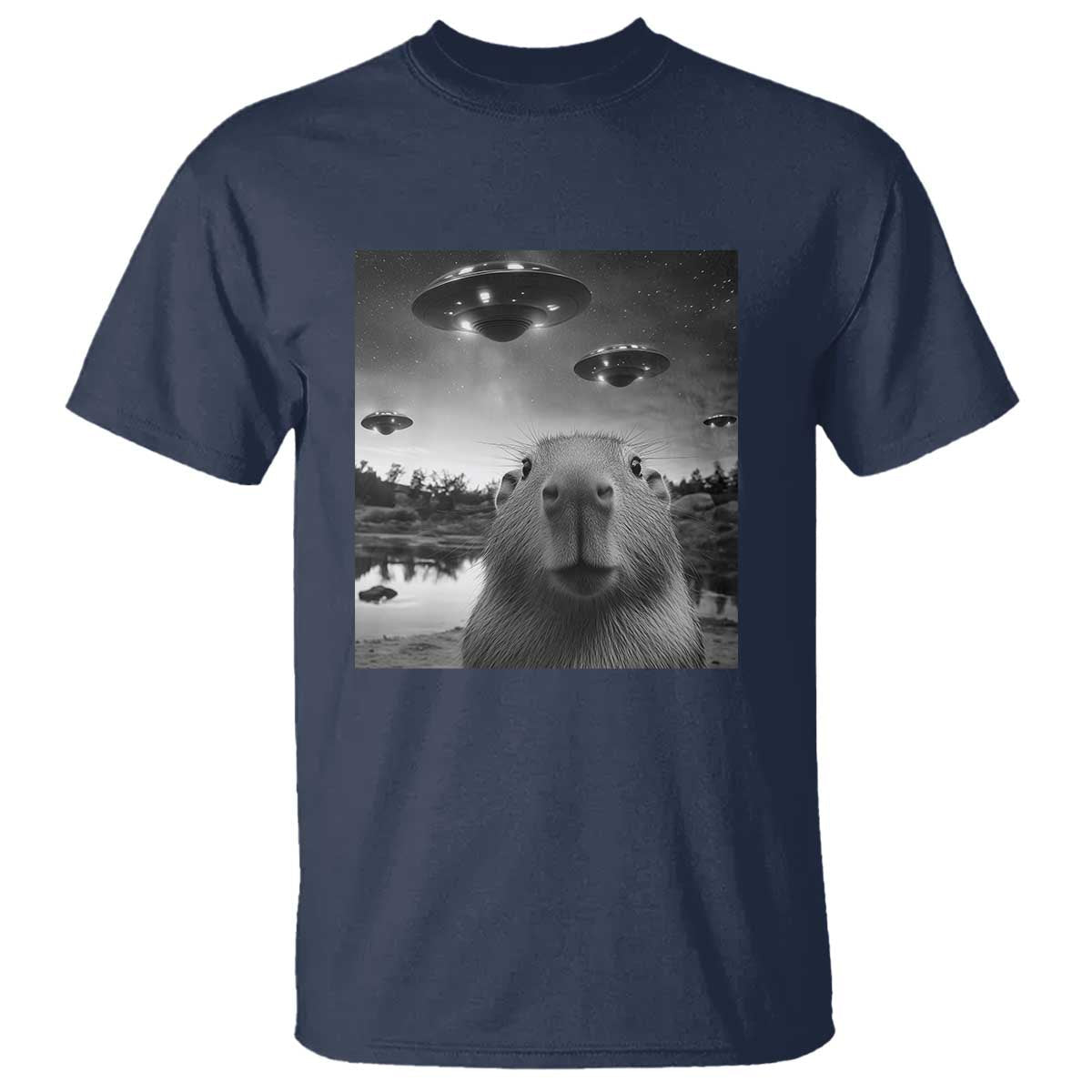 funny-capybara-t-shirt-selfie-with-ufos-capy-meme-graphic