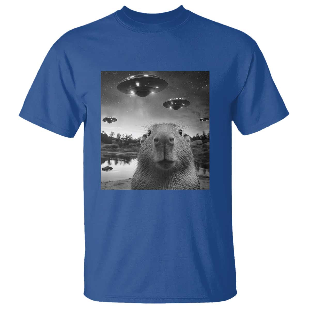 funny-capybara-t-shirt-selfie-with-ufos-capy-meme-graphic