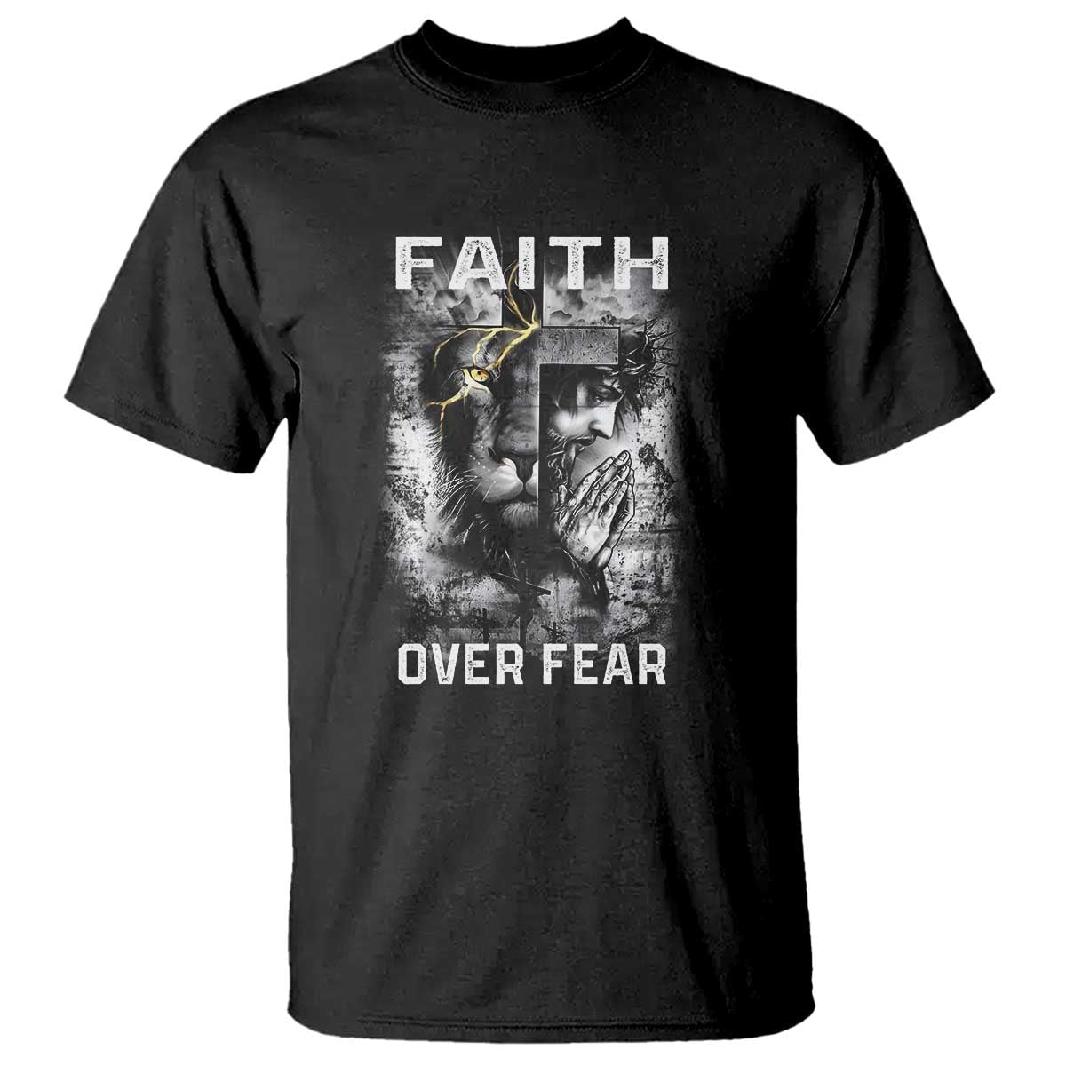 christian-t-shirt-faith-over-fear-jesus-lion