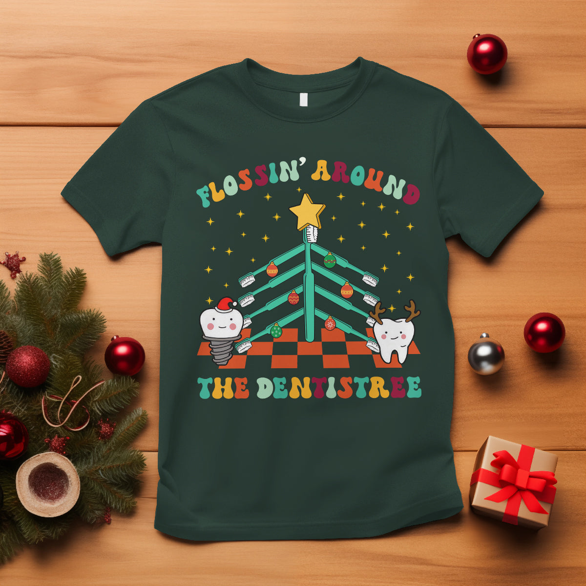 flossing-around-the-dentistree-funny-xmas-dental-hygienist-t-shirt