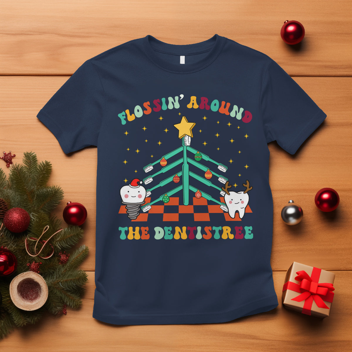 flossing-around-the-dentistree-funny-xmas-dental-hygienist-t-shirt