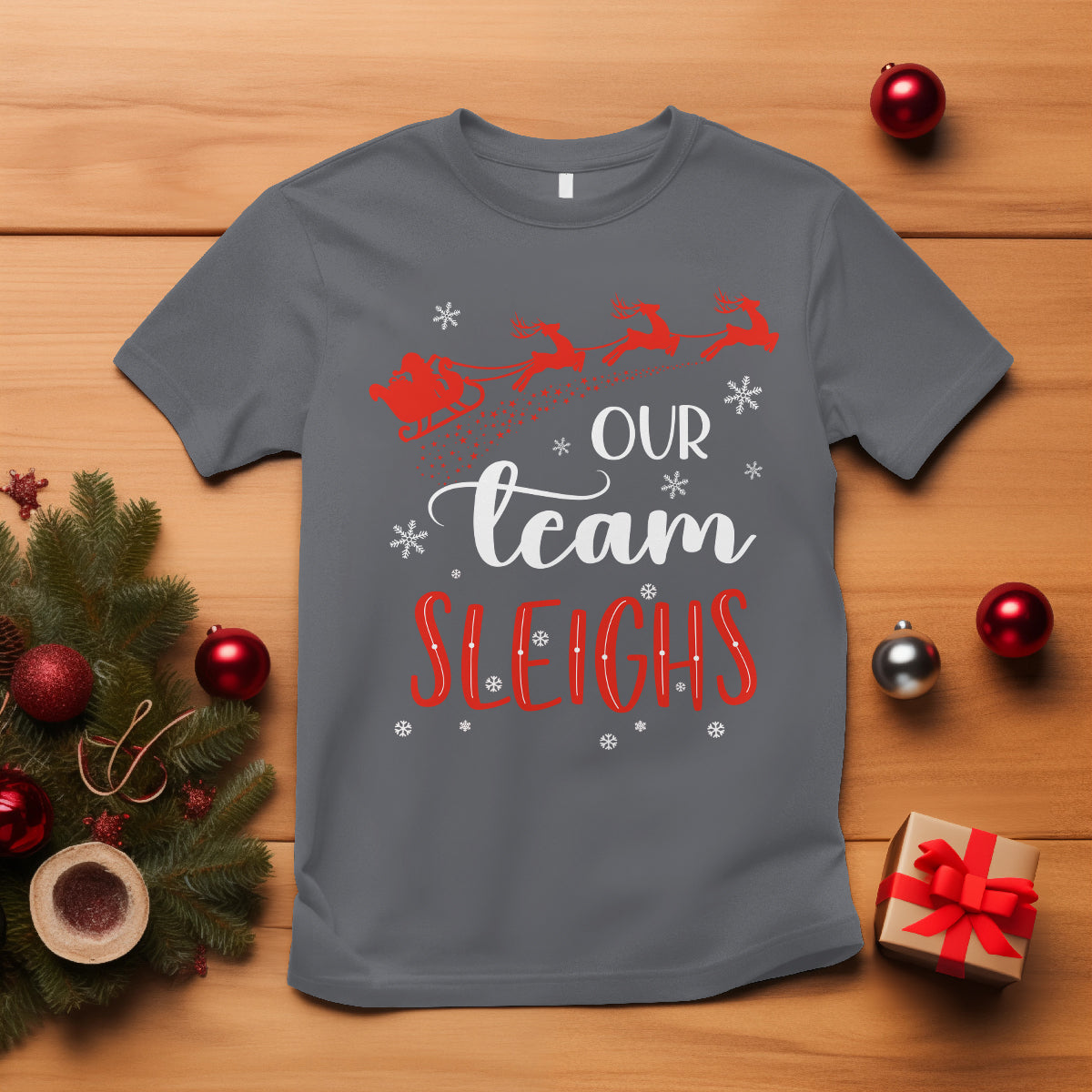 our-team-sleigh-christmas-santa-reindeer-office-staff-t-shirt