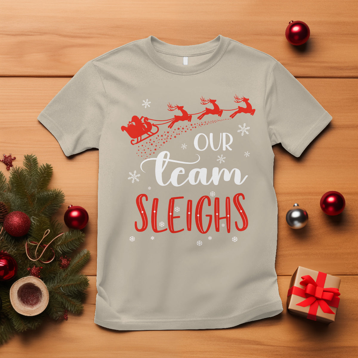 our-team-sleigh-christmas-santa-reindeer-office-staff-t-shirt