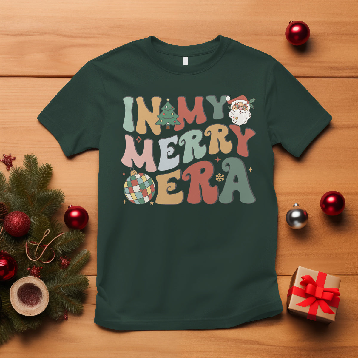 in-my-merry-era-retro-groovy-christmas-santa-disco-ball-t-shirt