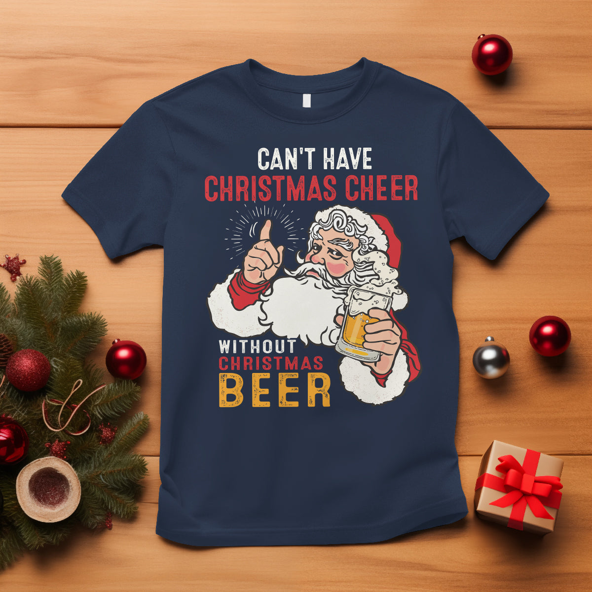 cant-have-christmas-cheer-without-christmas-beer-santa-drinking-t-shirt