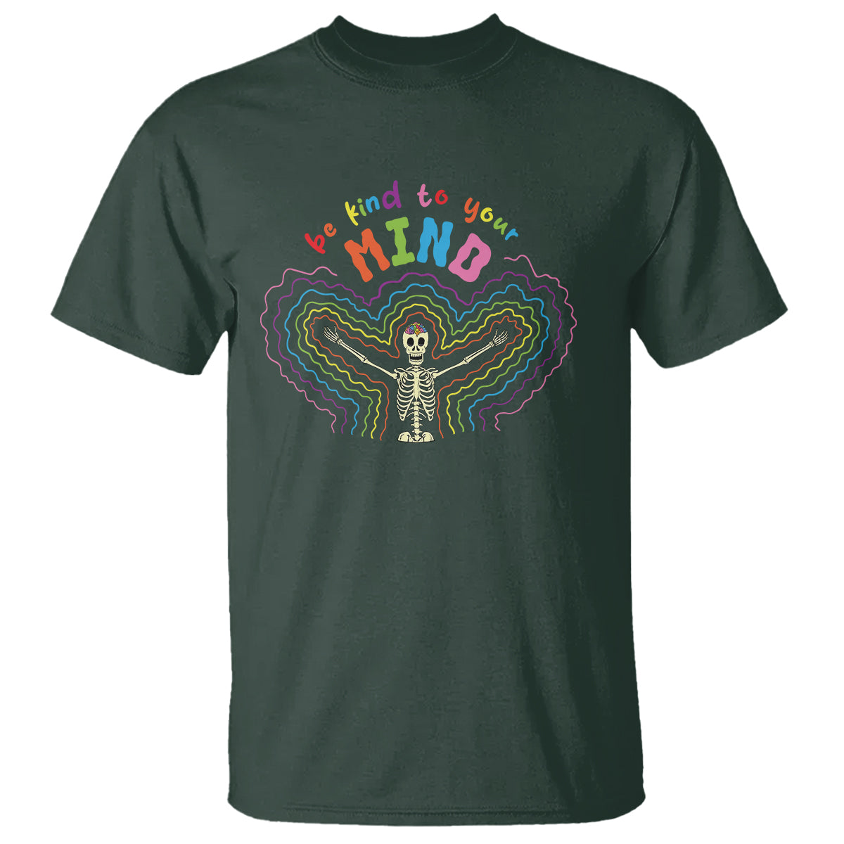 mental-health-t-shirt-be-kind-to-your-mind-self-care-rainbow-skeleton