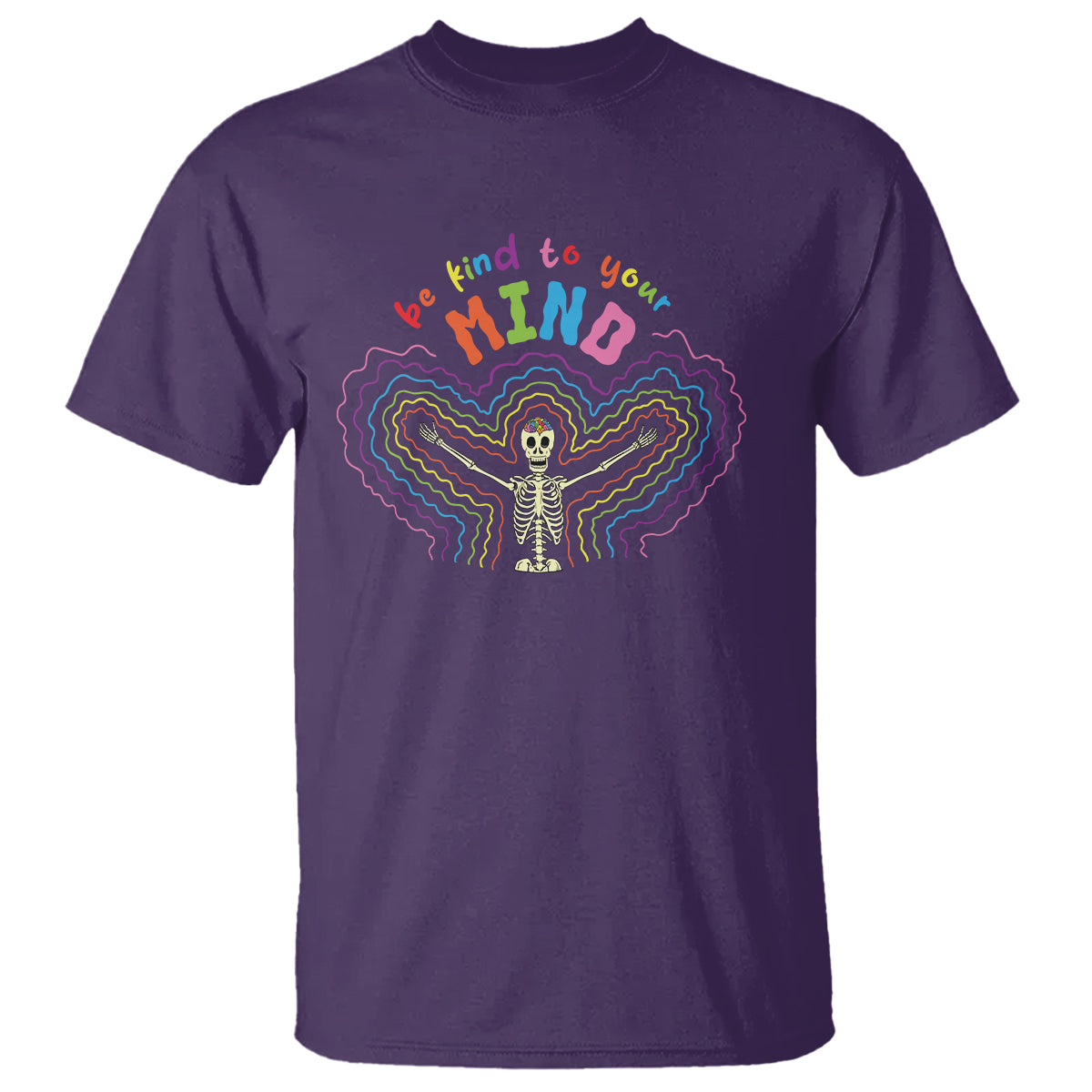 mental-health-t-shirt-be-kind-to-your-mind-self-care-rainbow-skeleton