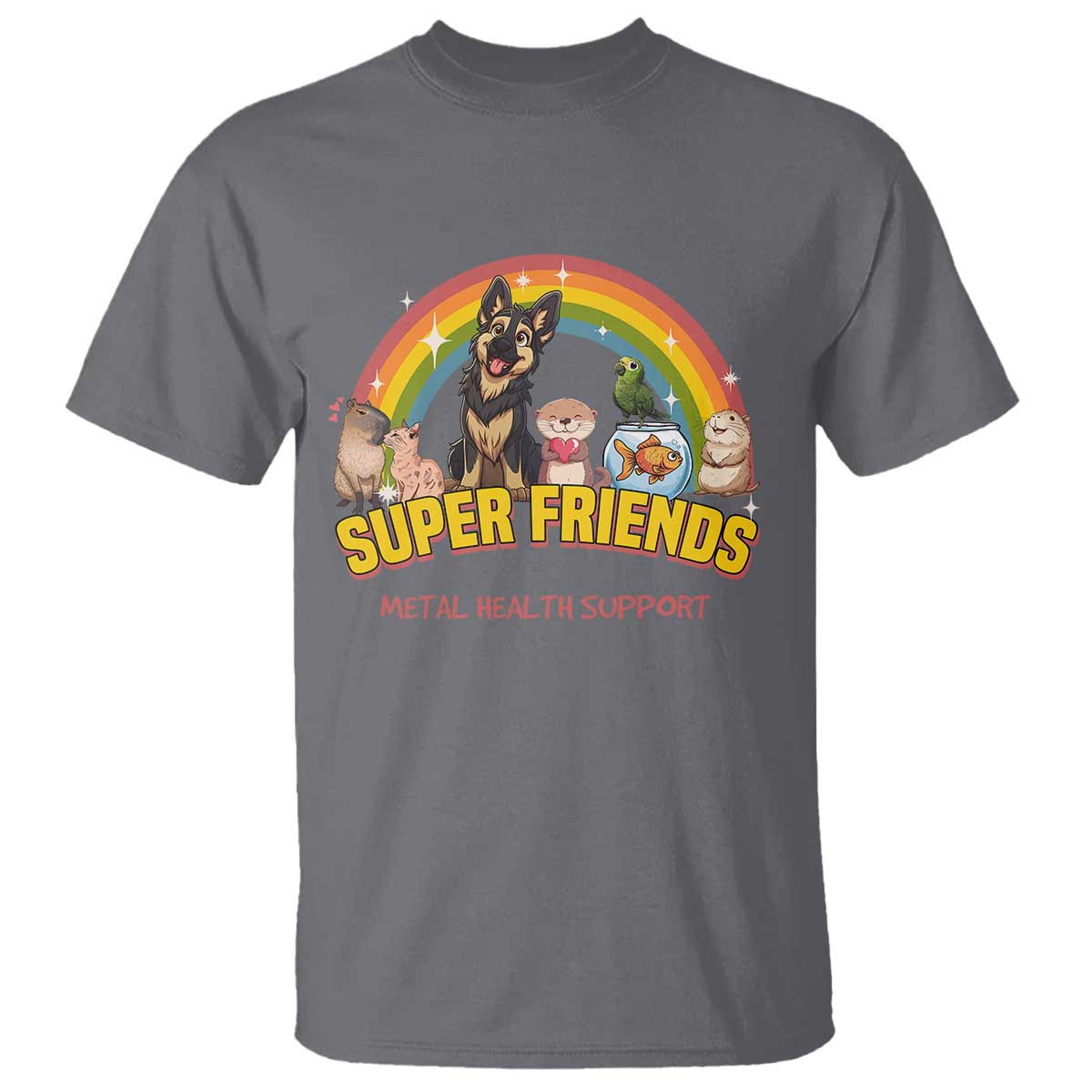 mental-health-support-t-shirt-super-friends-cute-animals-dog-cat-capybara-otter