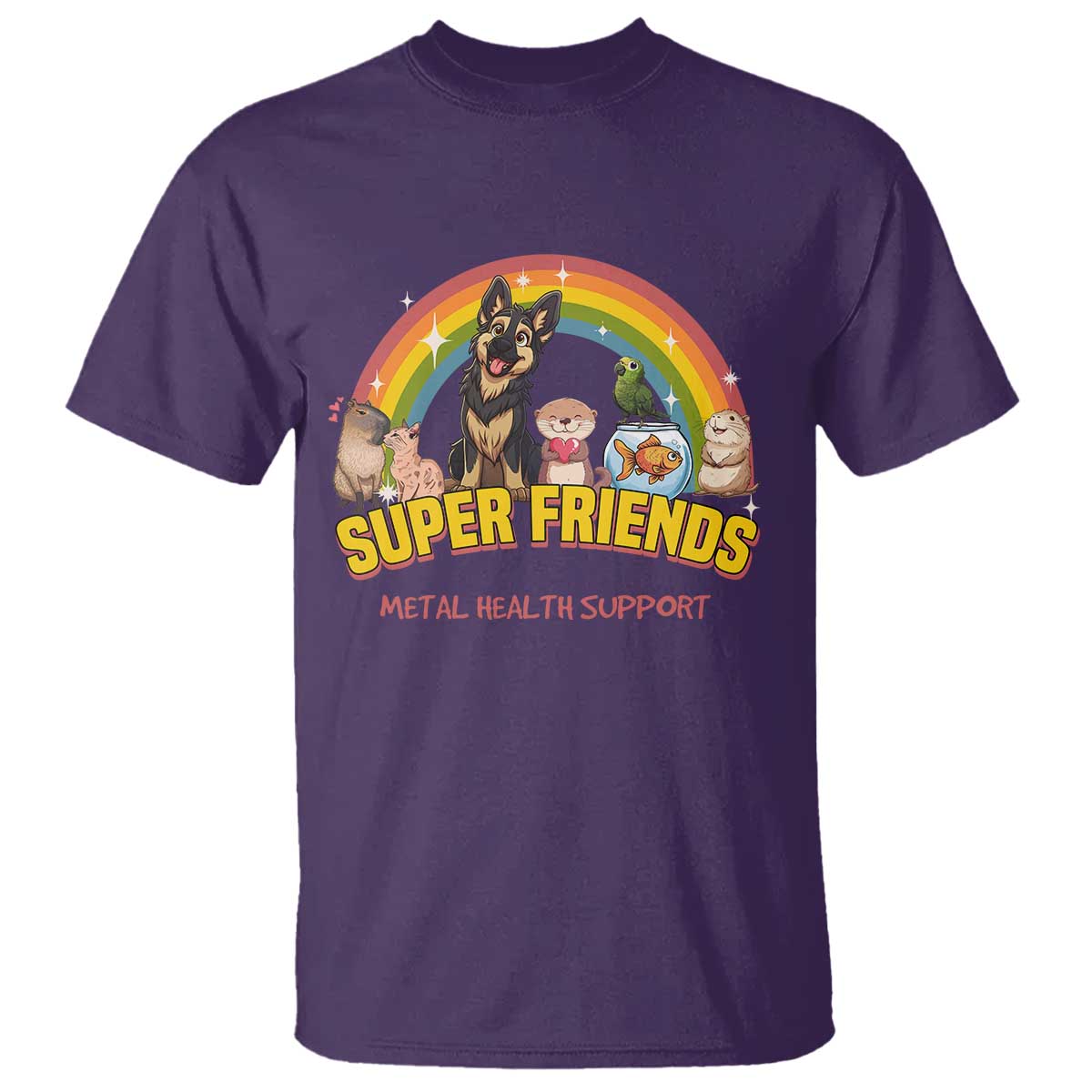 mental-health-support-t-shirt-super-friends-cute-animals-dog-cat-capybara-otter