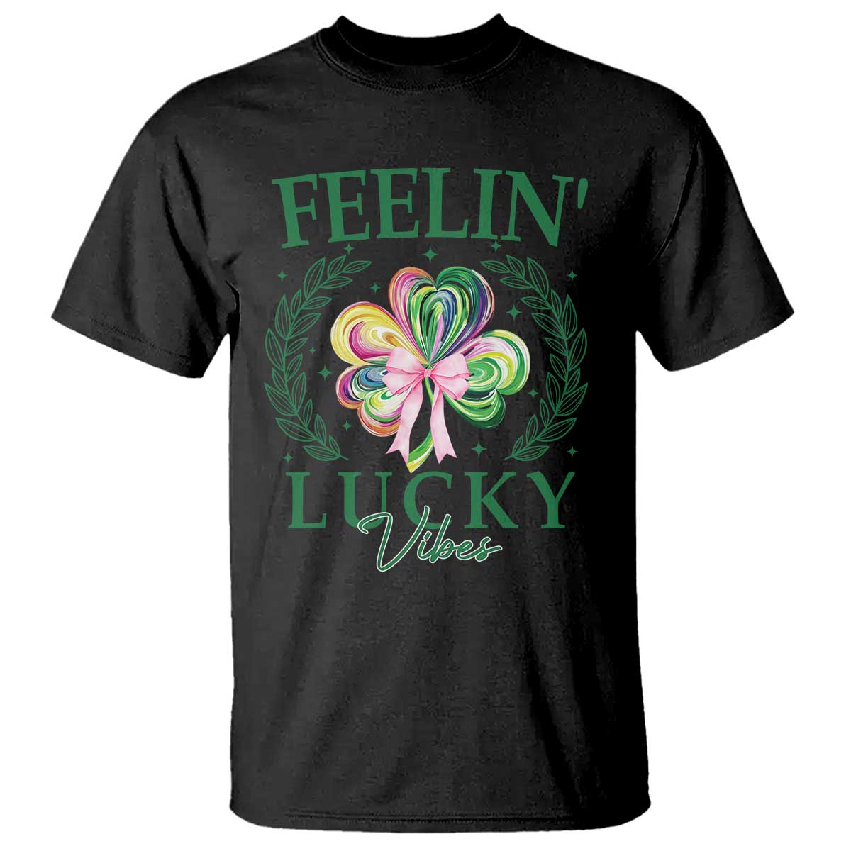 st-patricks-day-t-shirt-feelin-lucky-vibes-shamrock-coquette-bow