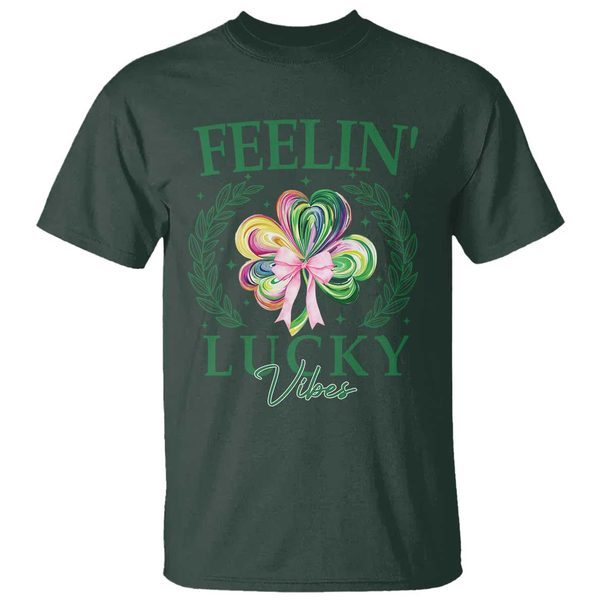st-patricks-day-t-shirt-feelin-lucky-vibes-shamrock-coquette-bow
