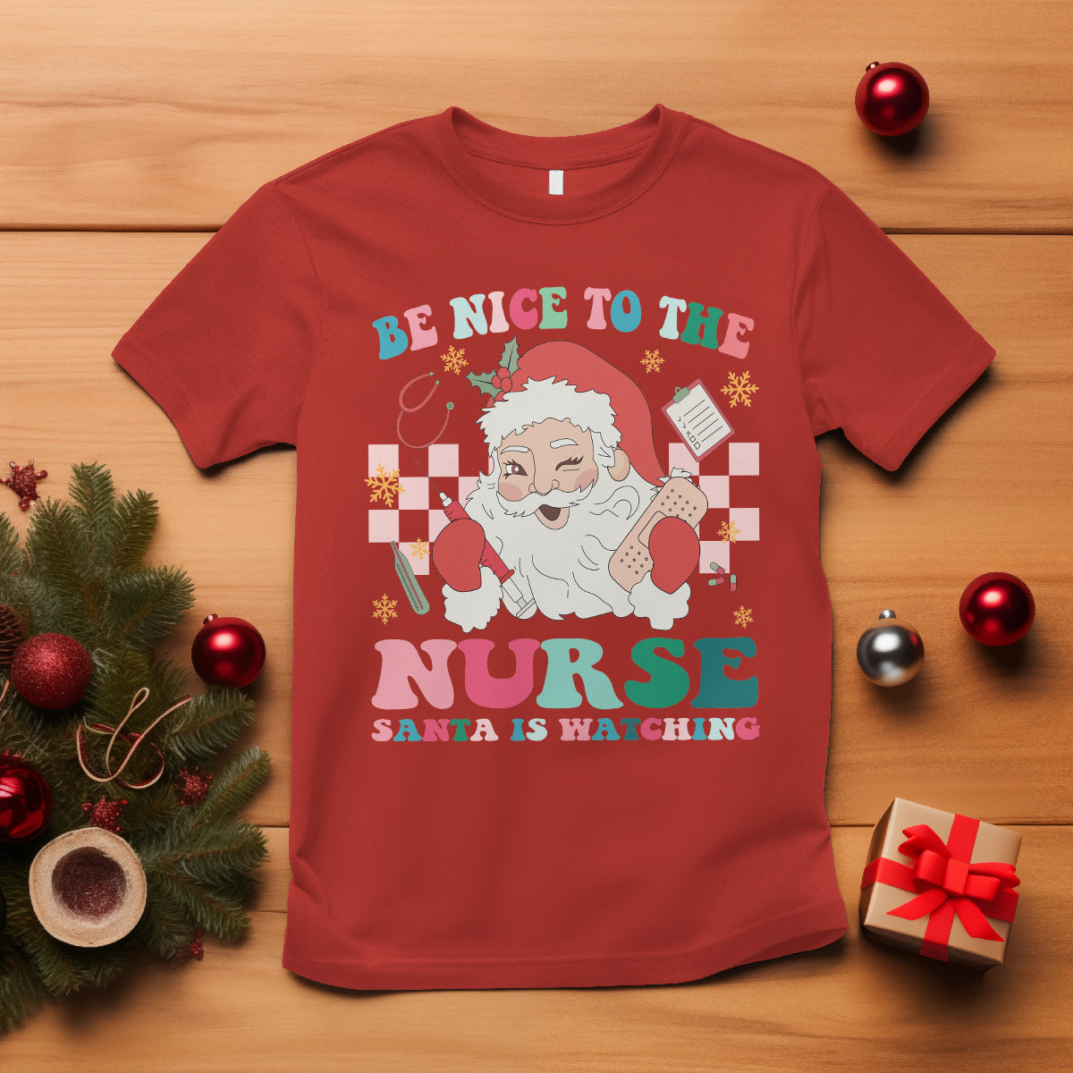 be-nice-to-the-nurse-santa-is-watching-christmas-t-shirt