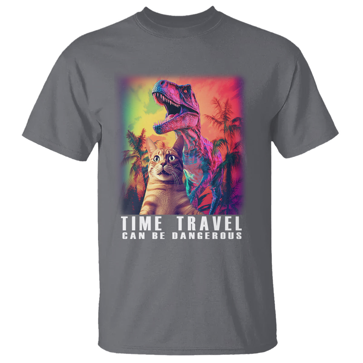 selfie-cat-time-travel-can-be-dangerous-dinosaur-funny-t-shirt