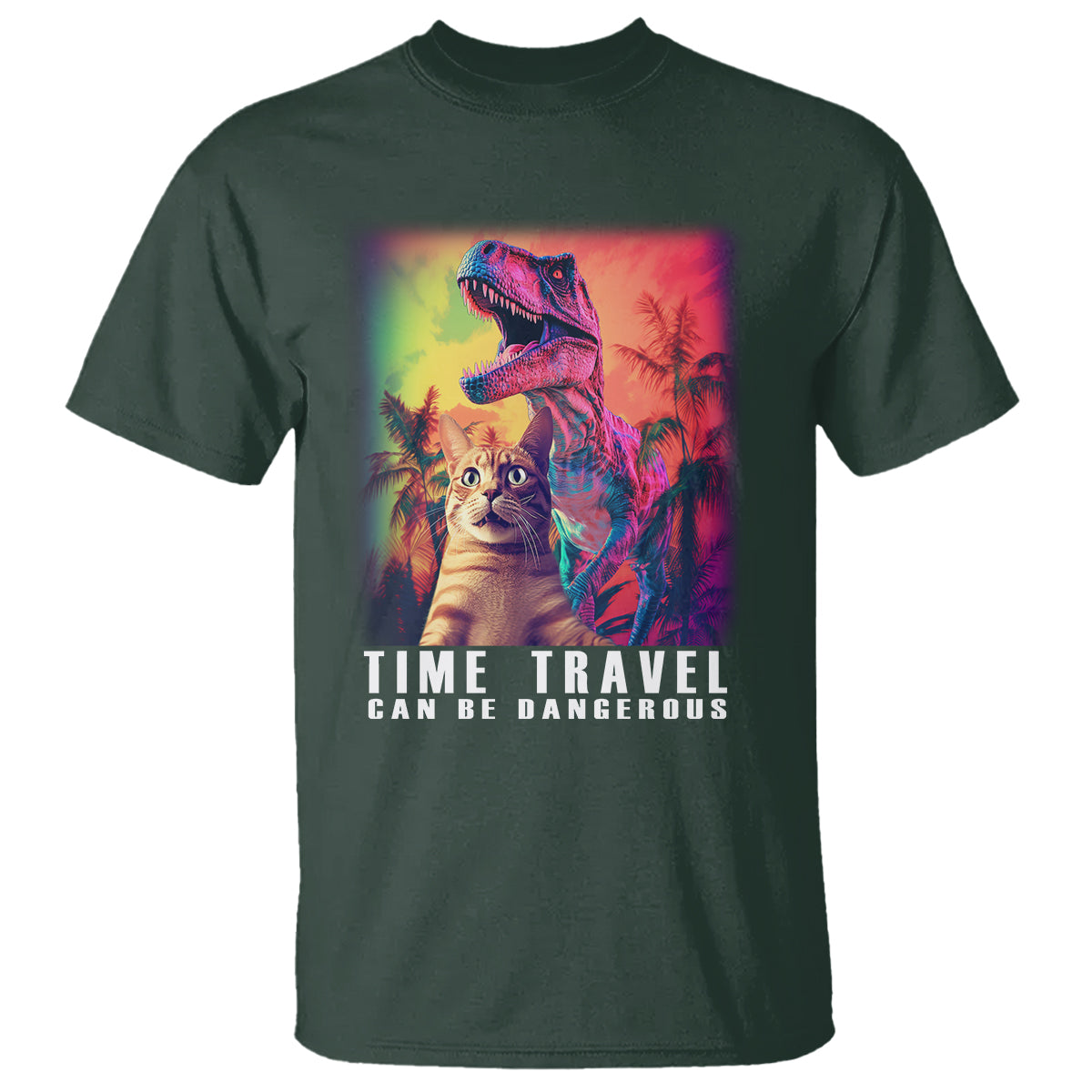 selfie-cat-time-travel-can-be-dangerous-dinosaur-funny-t-shirt