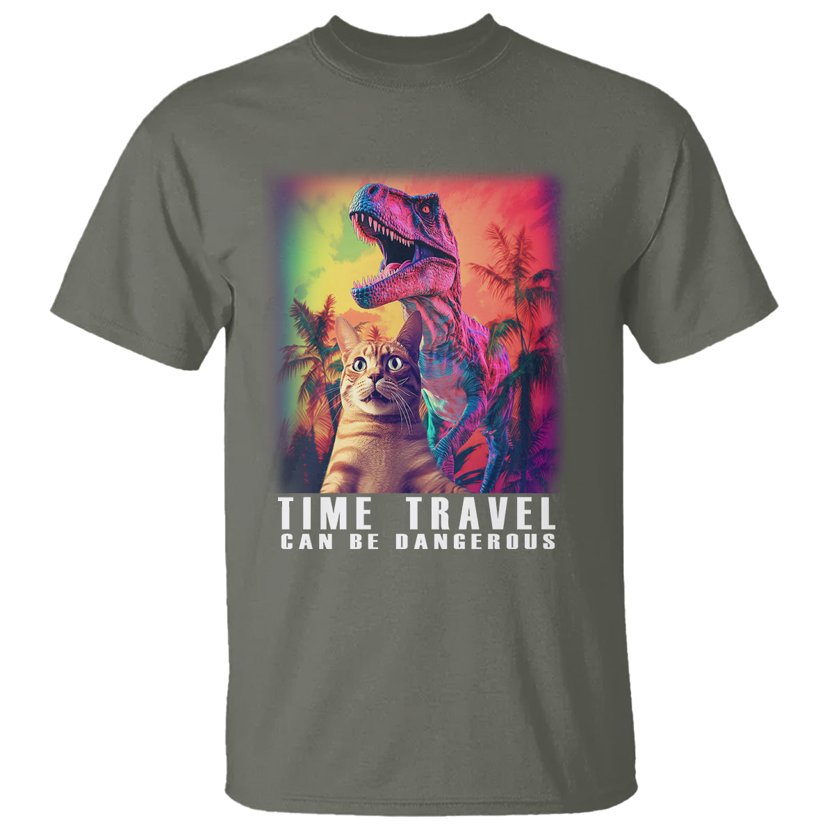 selfie-cat-time-travel-can-be-dangerous-dinosaur-funny-t-shirt