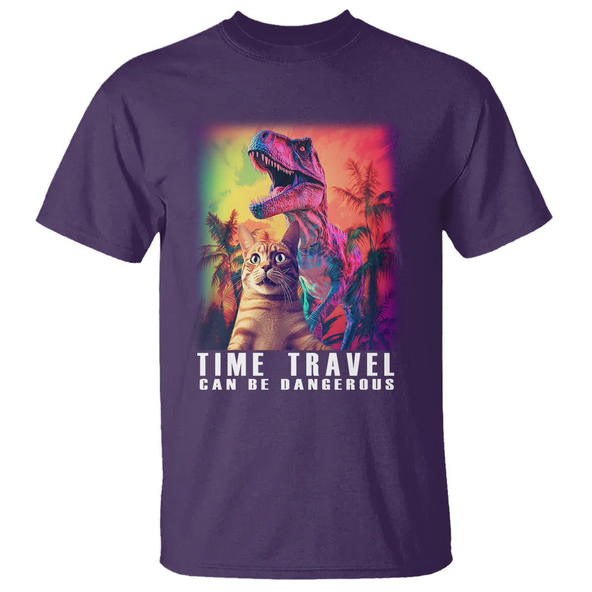 selfie-cat-time-travel-can-be-dangerous-dinosaur-funny-t-shirt