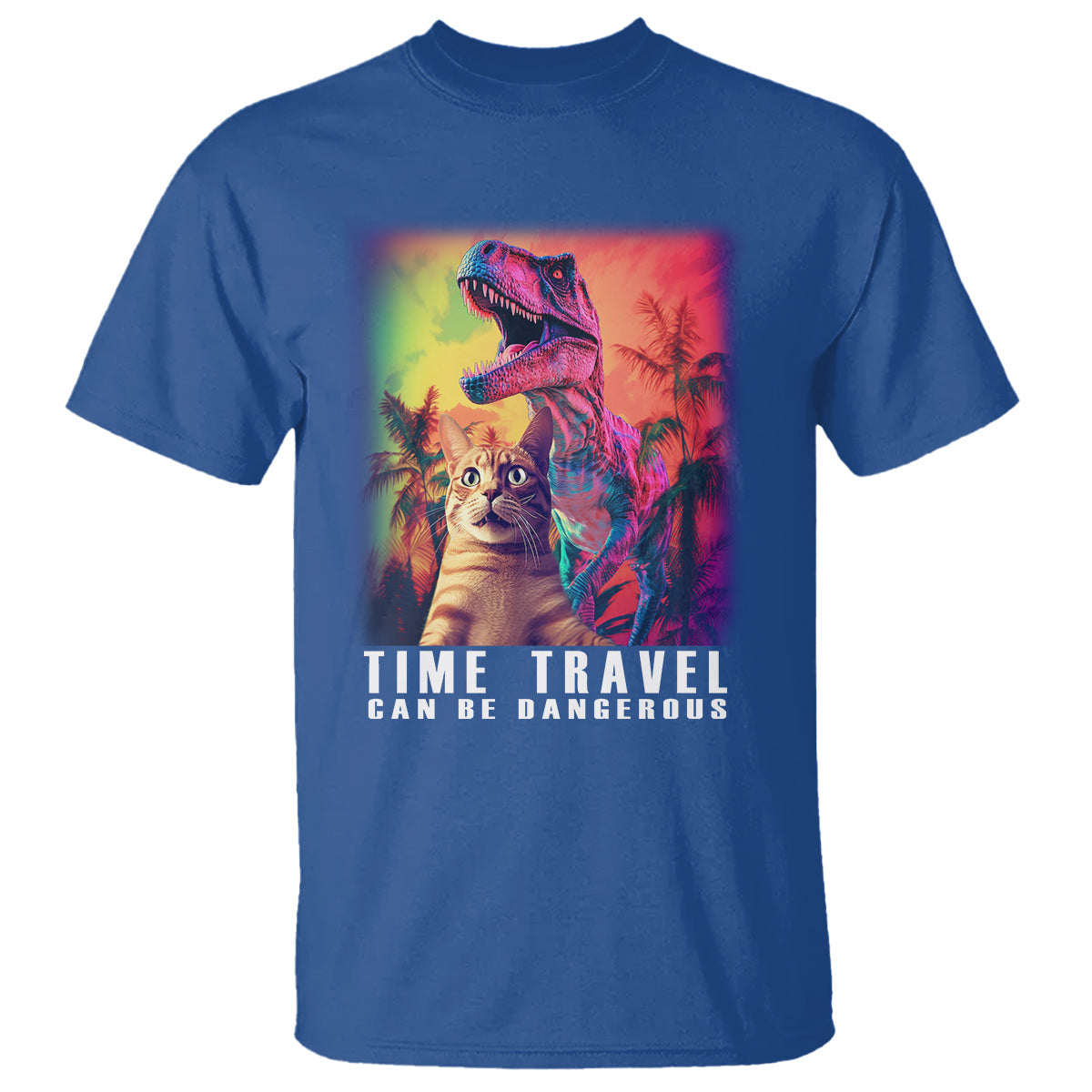 selfie-cat-time-travel-can-be-dangerous-dinosaur-funny-t-shirt