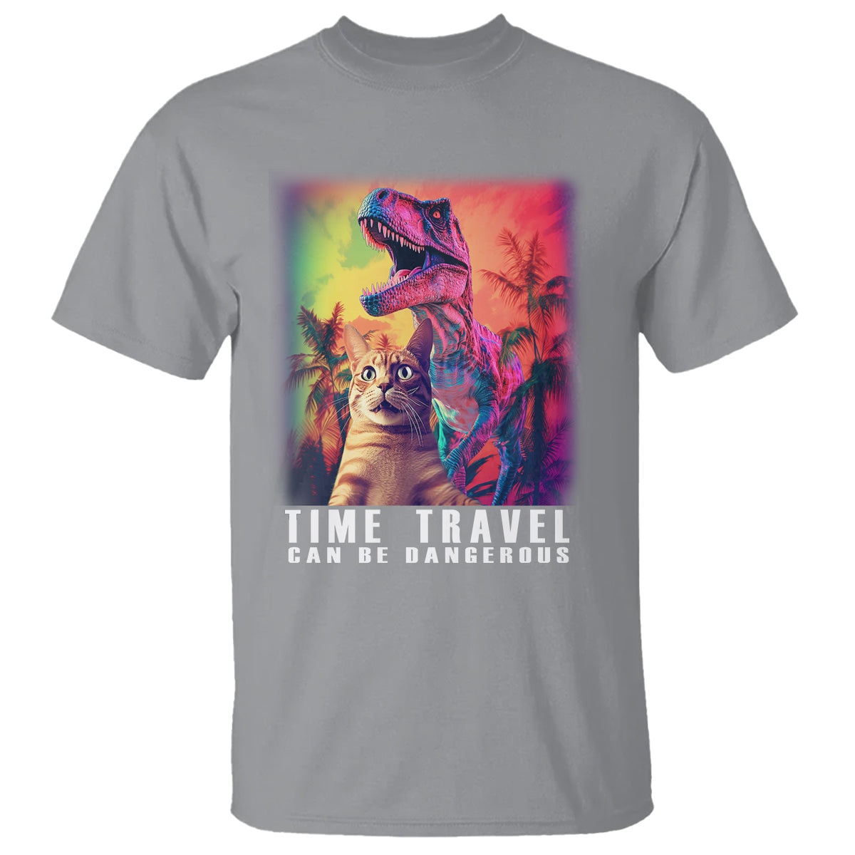 selfie-cat-time-travel-can-be-dangerous-dinosaur-funny-t-shirt