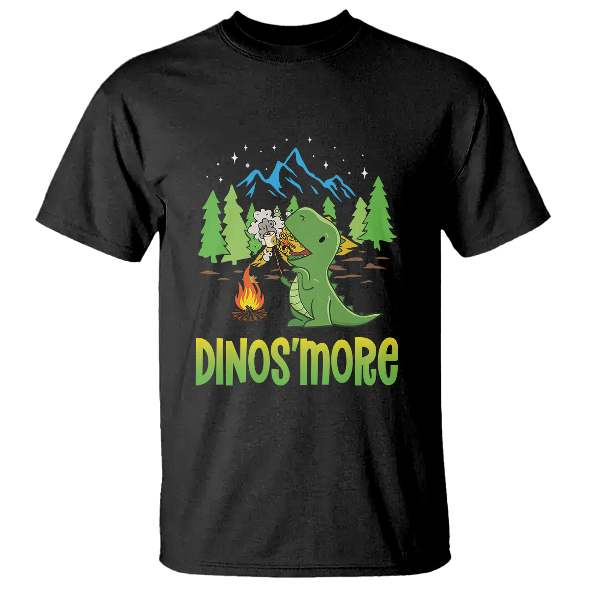camping-dinosaur-t-shirt-dinosmore-funny-campfire-camper
