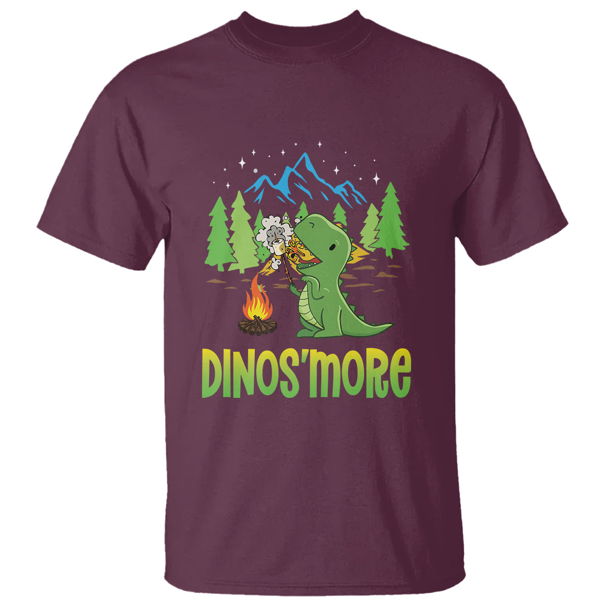 camping-dinosaur-t-shirt-dinosmore-funny-campfire-camper