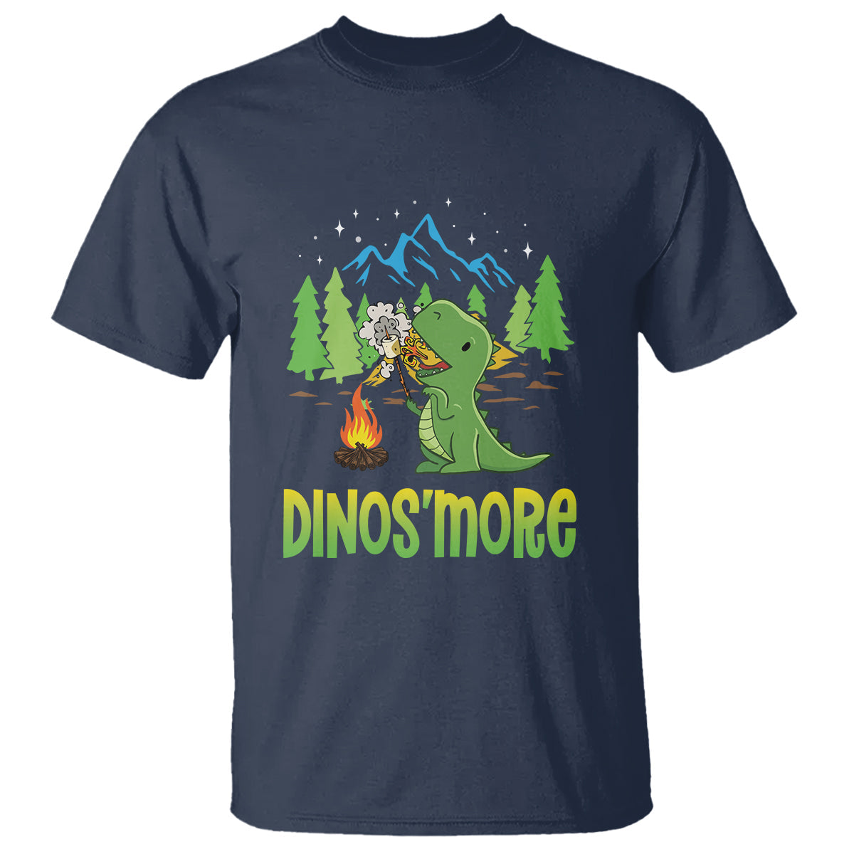 camping-dinosaur-t-shirt-dinosmore-funny-campfire-camper