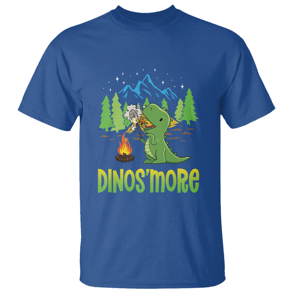 camping-dinosaur-t-shirt-dinosmore-funny-campfire-camper