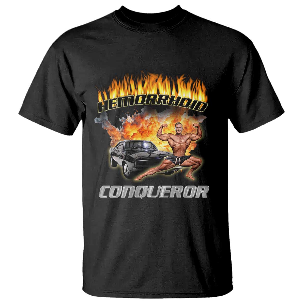 funny-joke-meme-hemorrhoid-conqueror-t-shirt