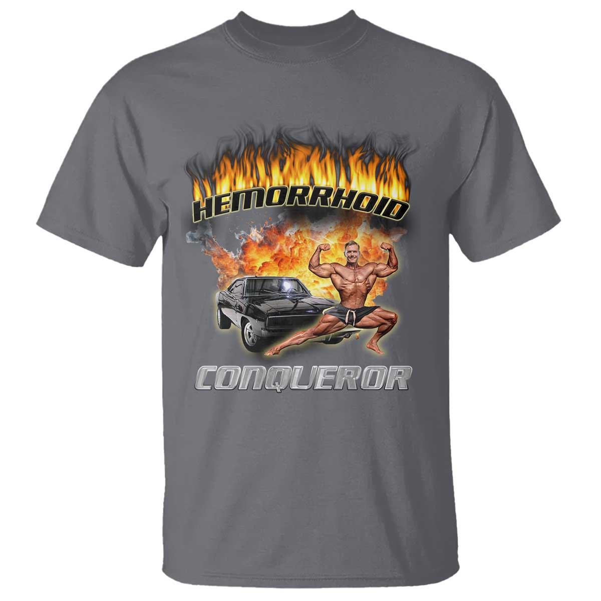 funny-joke-meme-hemorrhoid-conqueror-t-shirt