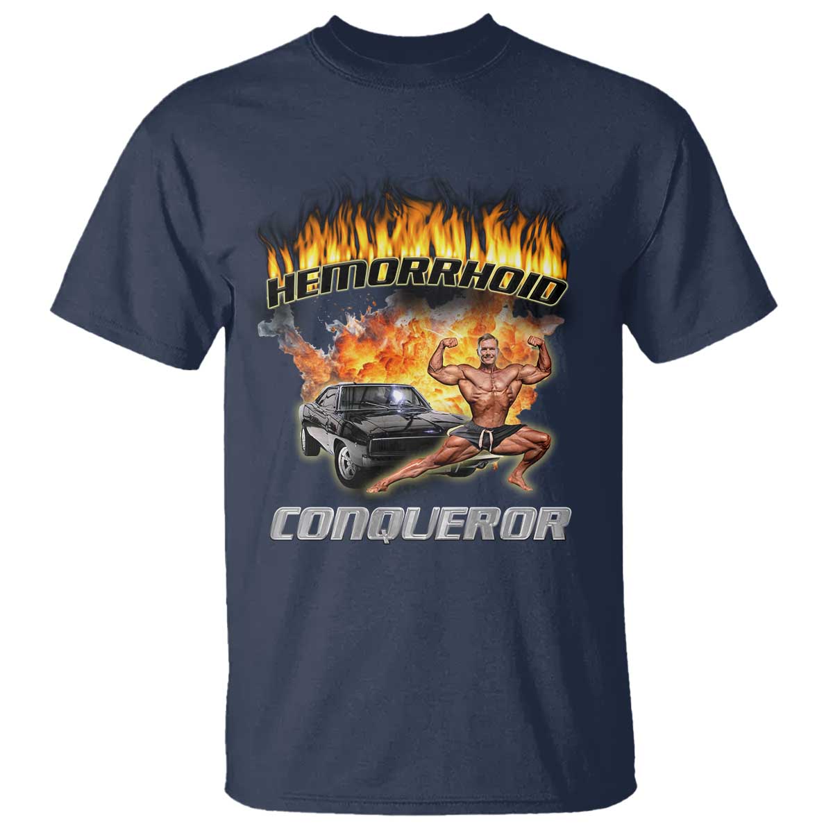 funny-joke-meme-hemorrhoid-conqueror-t-shirt